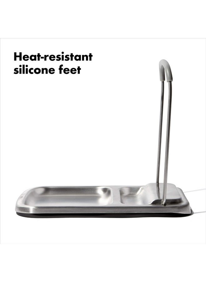 OXO Spoon Rest with Lid Holder, 3x4x1in, Stainless Steel
