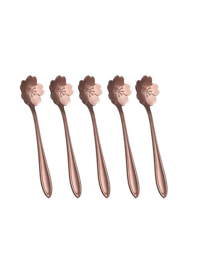 Verdental Coffee Scoops, Stainless Steel Tableware Creative Sakura Flower Pattern Coffee Spoons Stirring Spoon Sugar Spoon Teaspoon (Rose Gold)