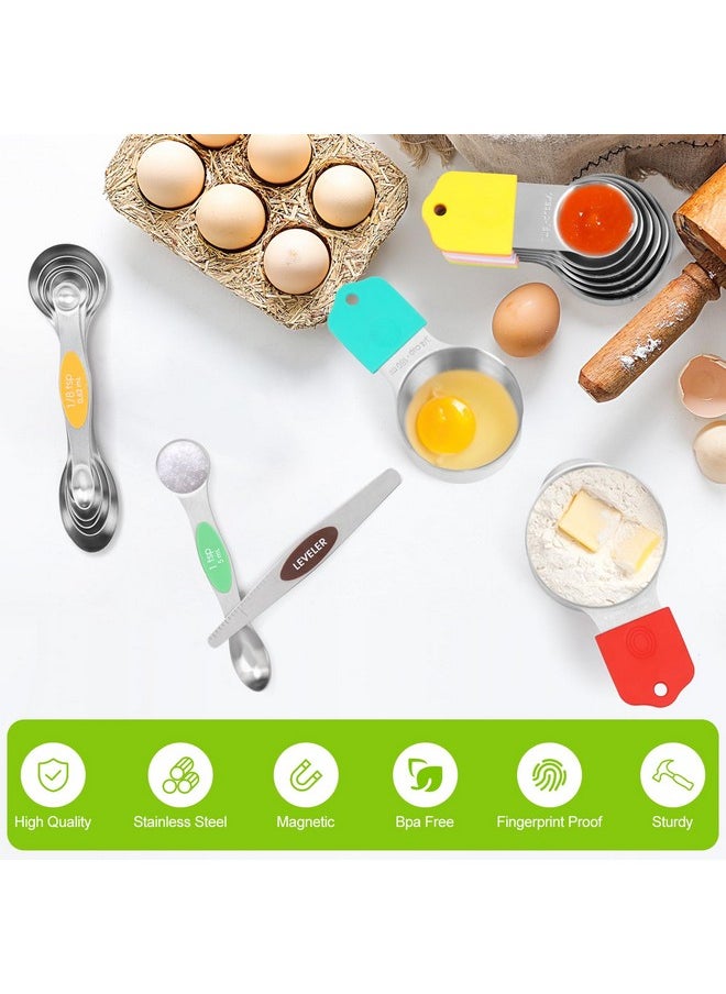 Fanadith Magnetic Measuring Cups and Spoons Set, Stainless Steel 16 Piece Set, Kitchen Gadgets for Cooking & Baking, Including 8 Measuring Cups + 7 Double Sided Magnetic Measuring Spoons + 1 Leveler
