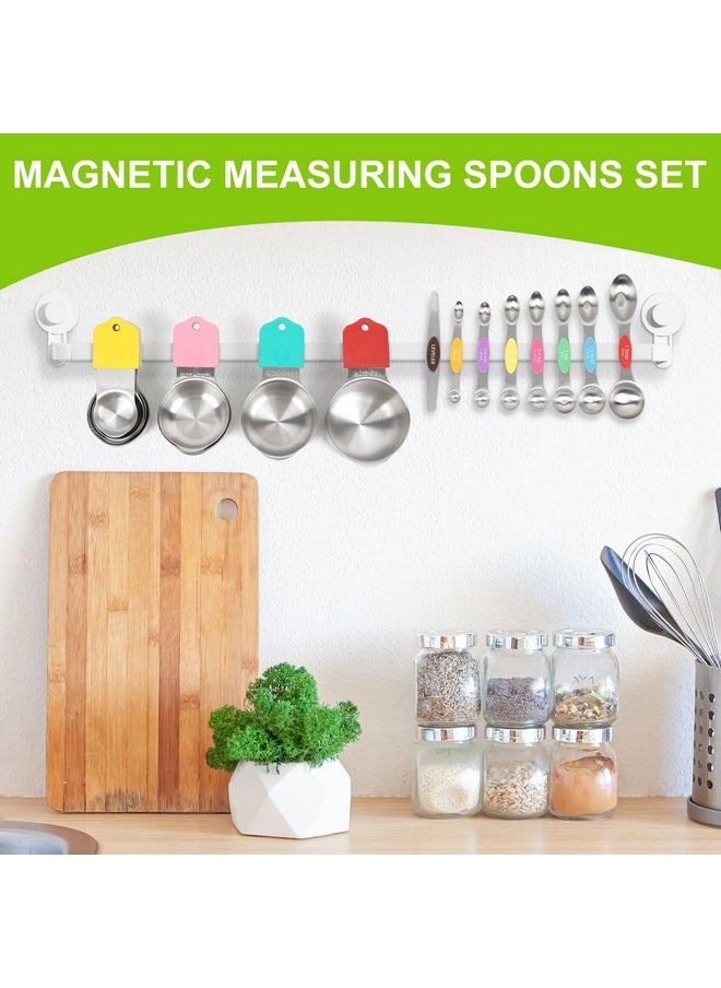 Fanadith Magnetic Measuring Cups and Spoons Set, Stainless Steel 16 Piece Set, Kitchen Gadgets for Cooking & Baking, Including 8 Measuring Cups + 7 Double Sided Magnetic Measuring Spoons + 1 Leveler