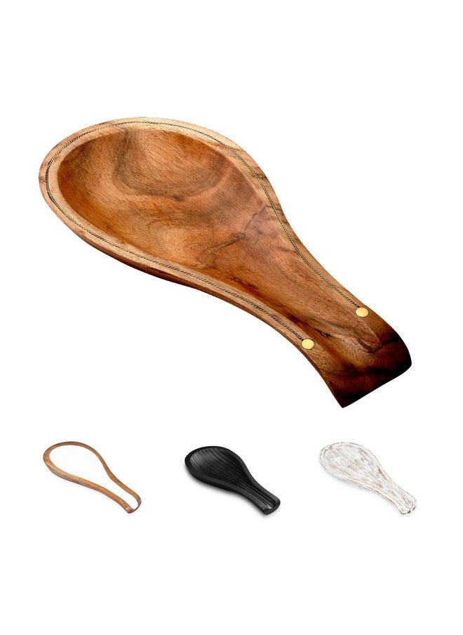 Folkulture Spoon Rest for Kitchen Counter, Spoon Holder for Stove, Kitchen Spoon Rest, Spoon Holder for Kitchen Counter, Acacia Wood, 10