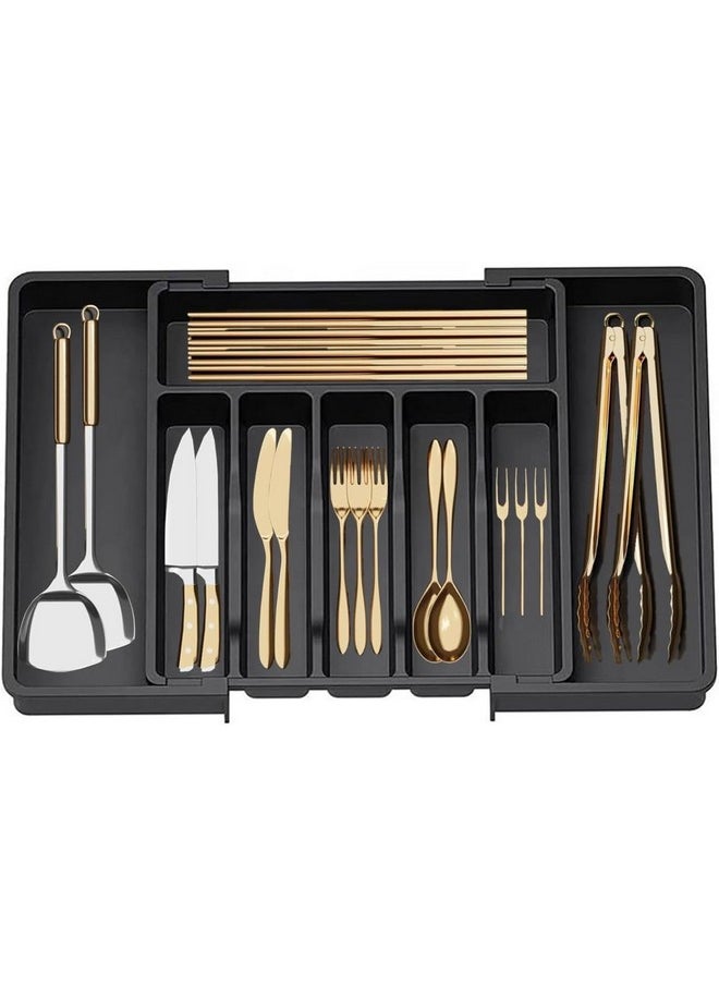 FunBlast Plastic Cutlery Tray for Kitchen Drawer, Cutlery Tray for Modular Kitchen Basket, Cutlery Tray For 22-inch-Long Tandem Basket Drawer (Black)