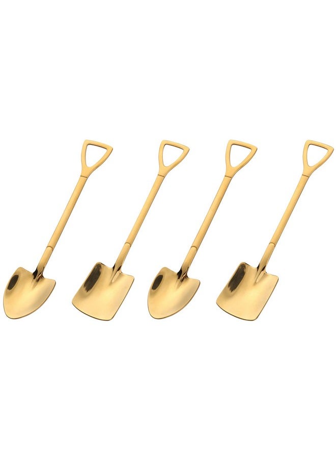 Shovel Spoon Dessert Spoons- 4pcs Ice Cream Spoon Gold Shovel Shape Spoons Mini Long Handle Coffee Afternoon Teaspoon for Home Kitchen Restaurant Party (gold)
