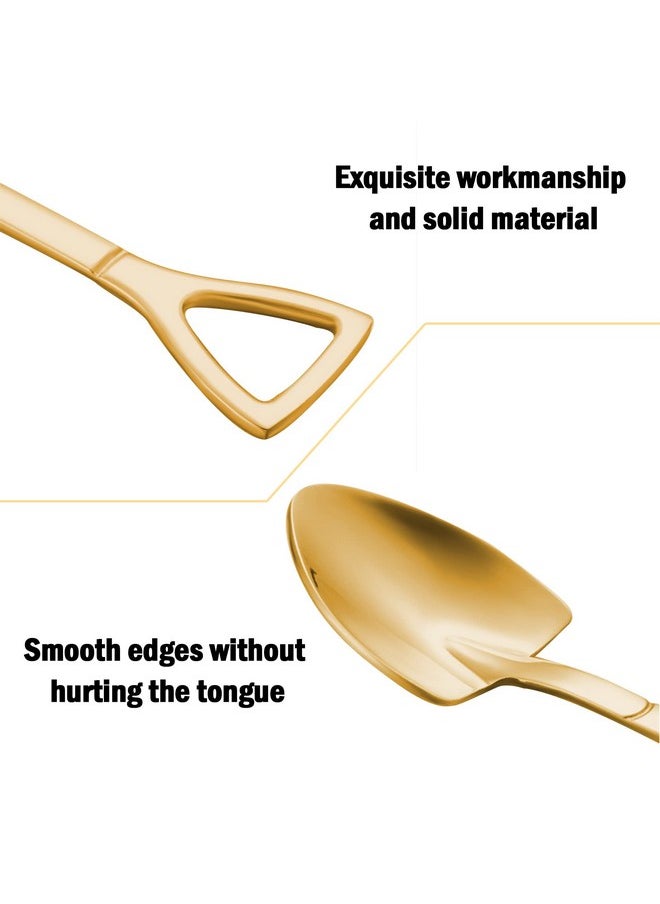 Shovel Spoon Dessert Spoons- 4pcs Ice Cream Spoon Gold Shovel Shape Spoons Mini Long Handle Coffee Afternoon Teaspoon for Home Kitchen Restaurant Party (gold)