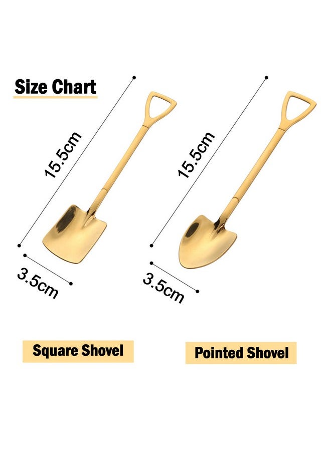 Shovel Spoon Dessert Spoons- 4pcs Ice Cream Spoon Gold Shovel Shape Spoons Mini Long Handle Coffee Afternoon Teaspoon for Home Kitchen Restaurant Party (gold)