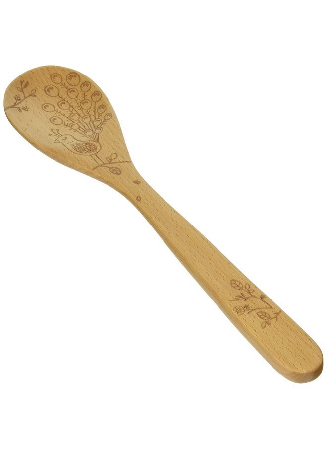 Talisman Designs Laser Etched Beechwood Mixing Woodland Peacock Design | Natural Wood Spoon, Decorative Wooden Utensils