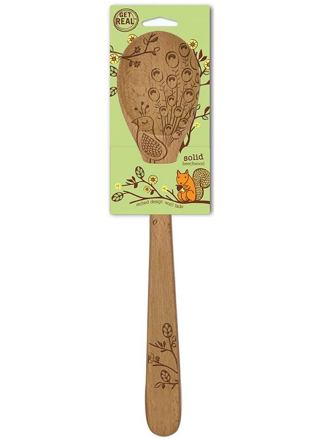 Talisman Designs Laser Etched Beechwood Mixing Woodland Peacock Design | Natural Wood Spoon, Decorative Wooden Utensils