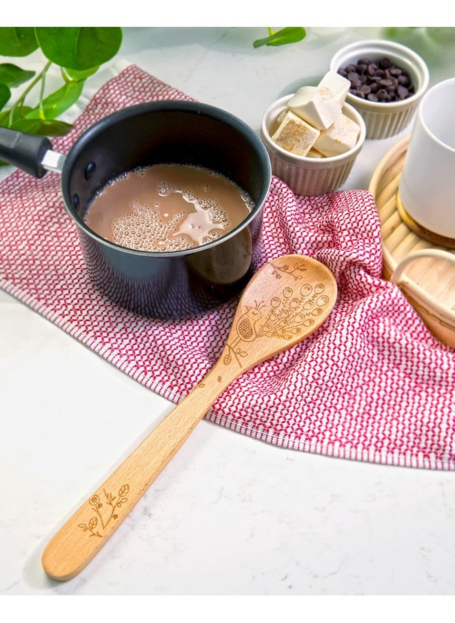 Talisman Designs Laser Etched Beechwood Mixing Woodland Peacock Design | Natural Wood Spoon, Decorative Wooden Utensils