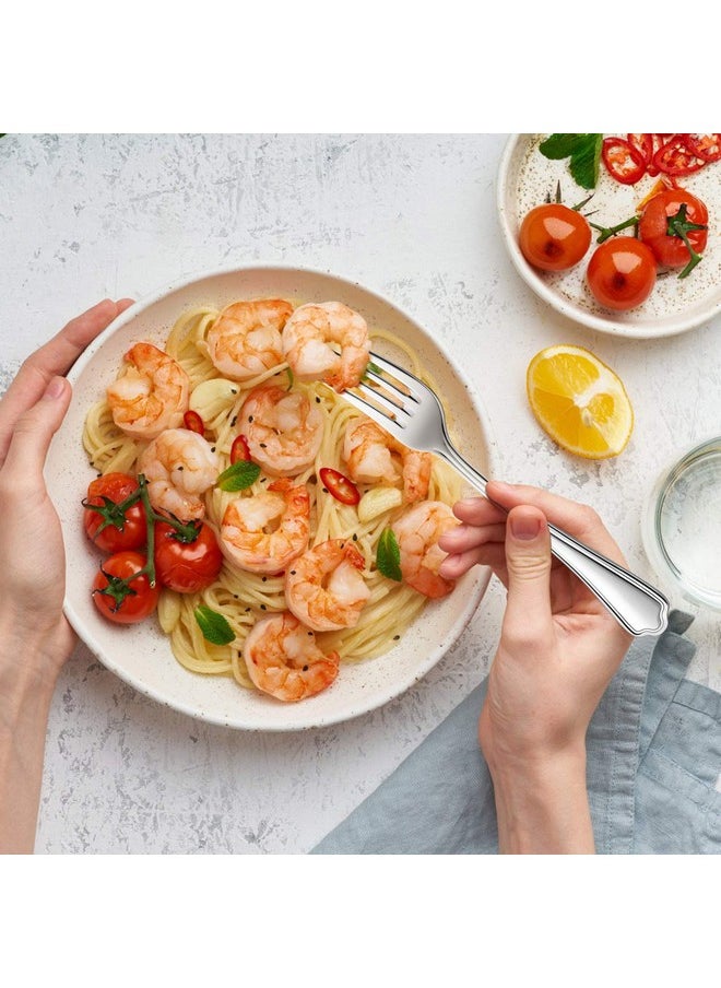 Dinner Forks Set of 12, E-far 7.9 Inch Stainless Steel Forks for Home, Kitchen or Restaurant, Non-toxic & Mirror Polished, Scalloped Edge & Dishwasher Safe