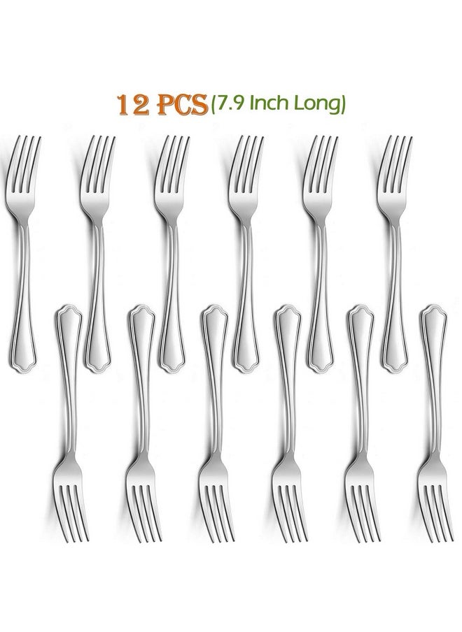 Dinner Forks Set of 12, E-far 7.9 Inch Stainless Steel Forks for Home, Kitchen or Restaurant, Non-toxic & Mirror Polished, Scalloped Edge & Dishwasher Safe