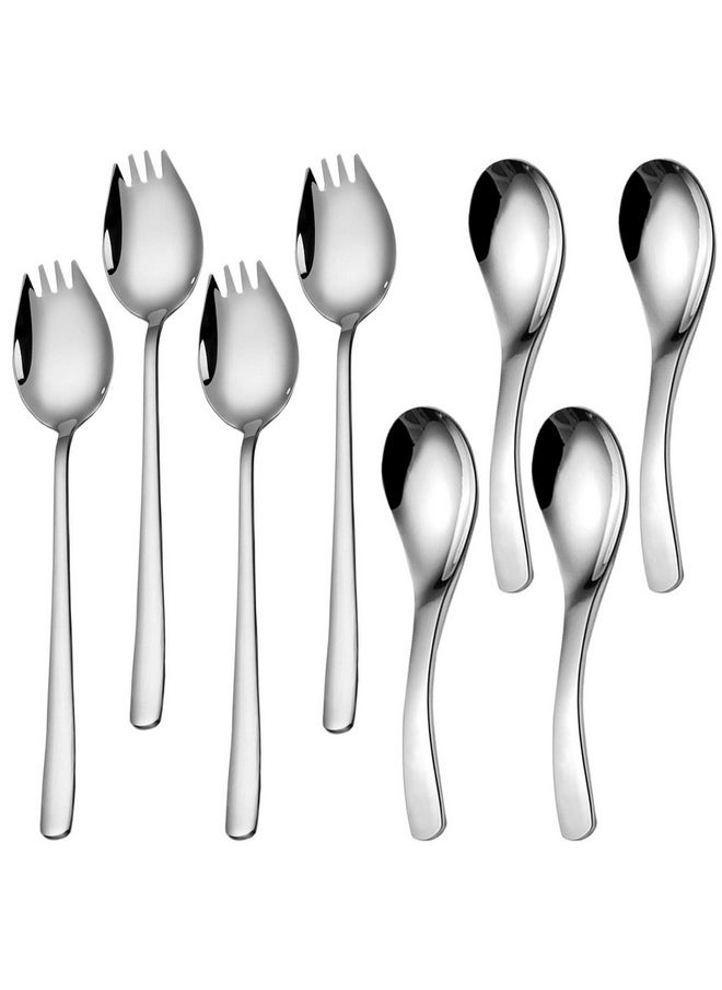 Set of 8, Heavy-Duty Soup Spoons and Sporks, SourceTon Stainless Steel Soup Spoons Spork Spoon for Ice Cream Spoon Salad Forks