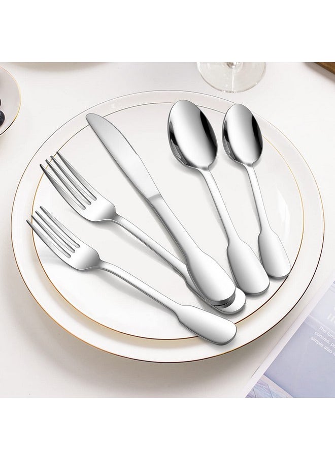 18/10 Silverware Set, E-far 40-Piece Stainless Steel Flatware Cutlery Set Service for 8, Metal Tableware Eating Utensil Sets for Home/Restaurant/Wedding, Elegant & Classic Style - Dishwasher Safe