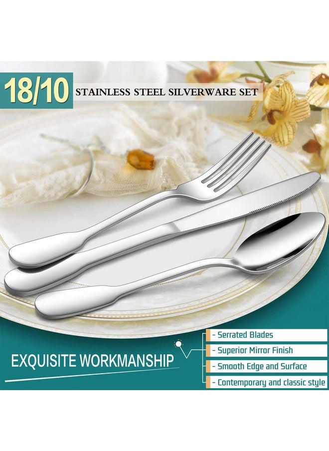 18/10 Silverware Set, E-far 40-Piece Stainless Steel Flatware Cutlery Set Service for 8, Metal Tableware Eating Utensil Sets for Home/Restaurant/Wedding, Elegant & Classic Style - Dishwasher Safe