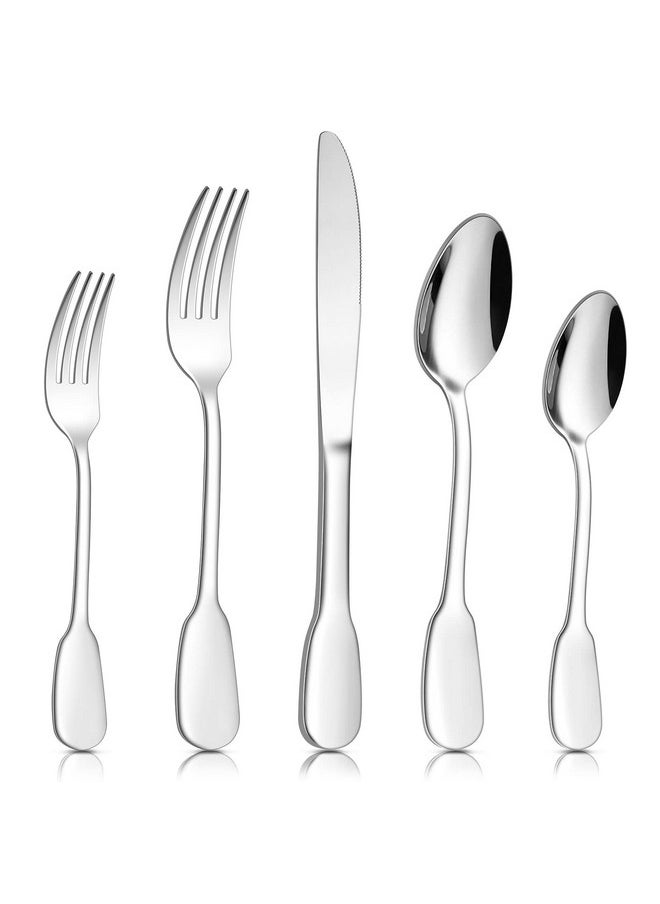 18/10 Silverware Set, E-far 40-Piece Stainless Steel Flatware Cutlery Set Service for 8, Metal Tableware Eating Utensil Sets for Home/Restaurant/Wedding, Elegant & Classic Style - Dishwasher Safe