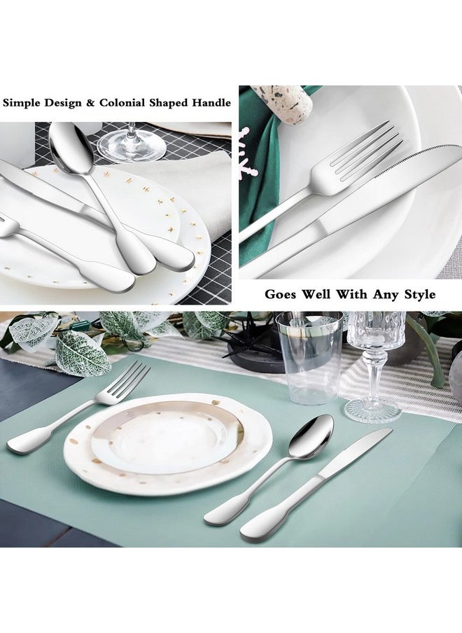 18/10 Silverware Set, E-far 40-Piece Stainless Steel Flatware Cutlery Set Service for 8, Metal Tableware Eating Utensil Sets for Home/Restaurant/Wedding, Elegant & Classic Style - Dishwasher Safe