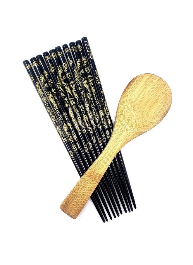 Happy Sales CH-80, Bamboo Chopsticks Gift Set Rice Paddle Included, Dragon