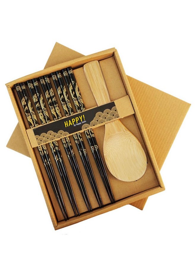 Happy Sales CH-80, Bamboo Chopsticks Gift Set Rice Paddle Included, Dragon
