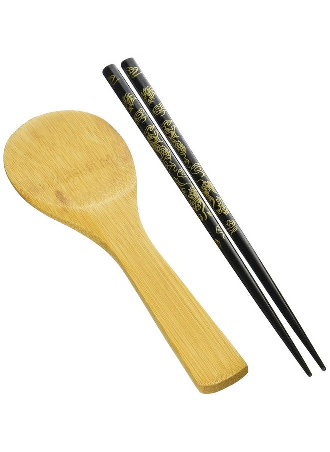 Happy Sales CH-80, Bamboo Chopsticks Gift Set Rice Paddle Included, Dragon