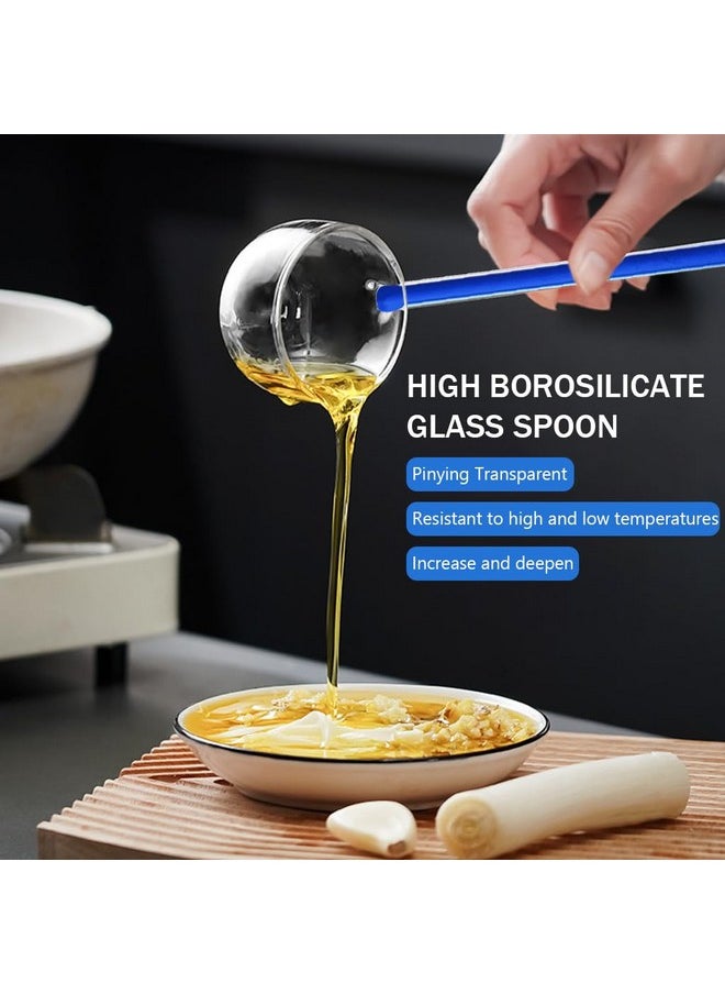 HASTHIP® Glass Oil Spoon Kitchen Glass Spoon Heat Resistant High Borosilicate Glass Spoon Soup Spoon Multipurpose 9.6 Inches Long Handle Kitchen Spoon
