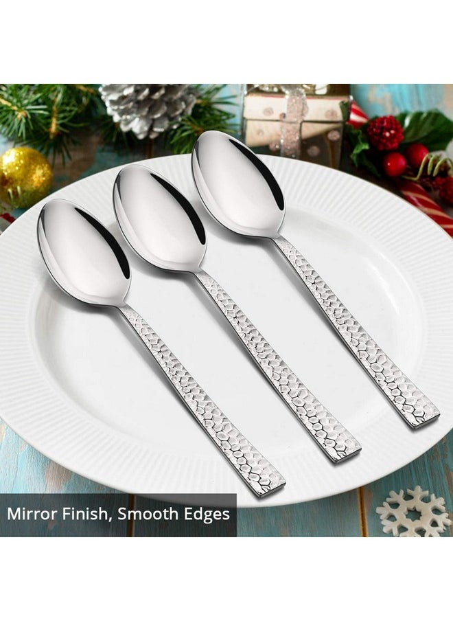 E-far Hammered Dinner Spoons Set of 12, E-far 7.9 Inch Stainless Steel Soup Spoons Tablespoons for Home, Kitchen or Restaurant, Non-toxic & Mirror Polished, Squared Edge & Dishwasher Safe