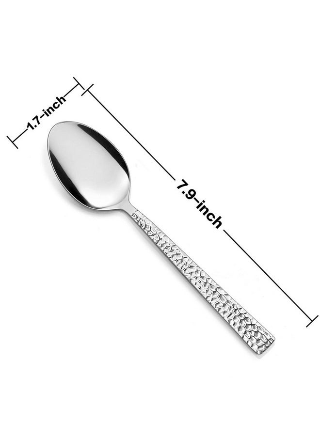 E-far Hammered Dinner Spoons Set of 12, E-far 7.9 Inch Stainless Steel Soup Spoons Tablespoons for Home, Kitchen or Restaurant, Non-toxic & Mirror Polished, Squared Edge & Dishwasher Safe