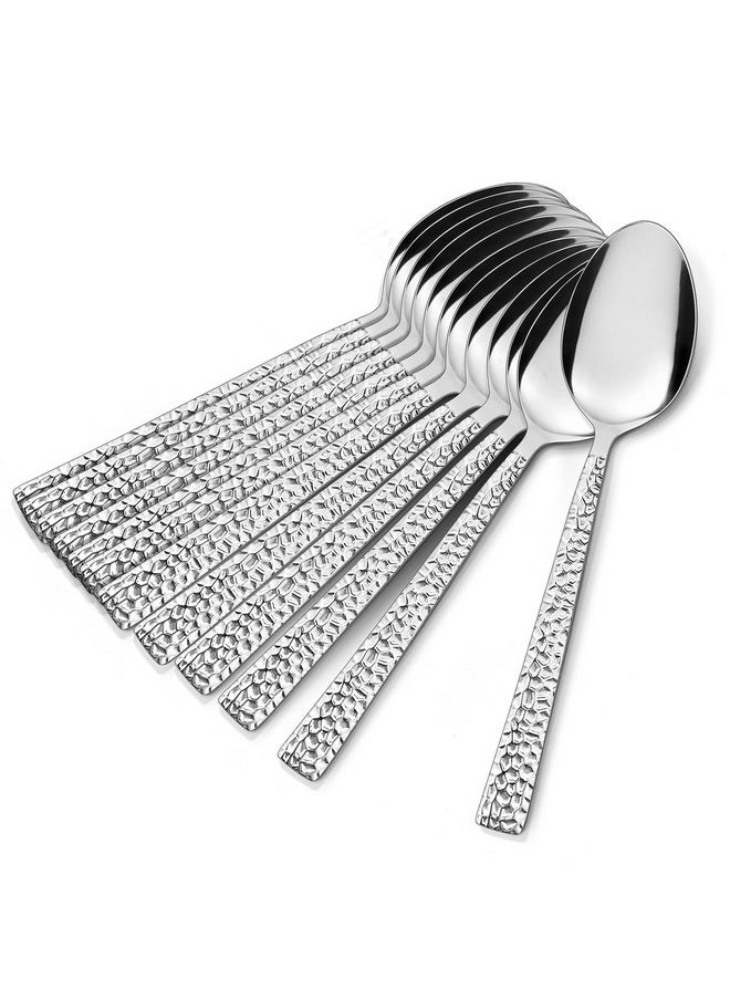 E-far Hammered Dinner Spoons Set of 12, E-far 7.9 Inch Stainless Steel Soup Spoons Tablespoons for Home, Kitchen or Restaurant, Non-toxic & Mirror Polished, Squared Edge & Dishwasher Safe