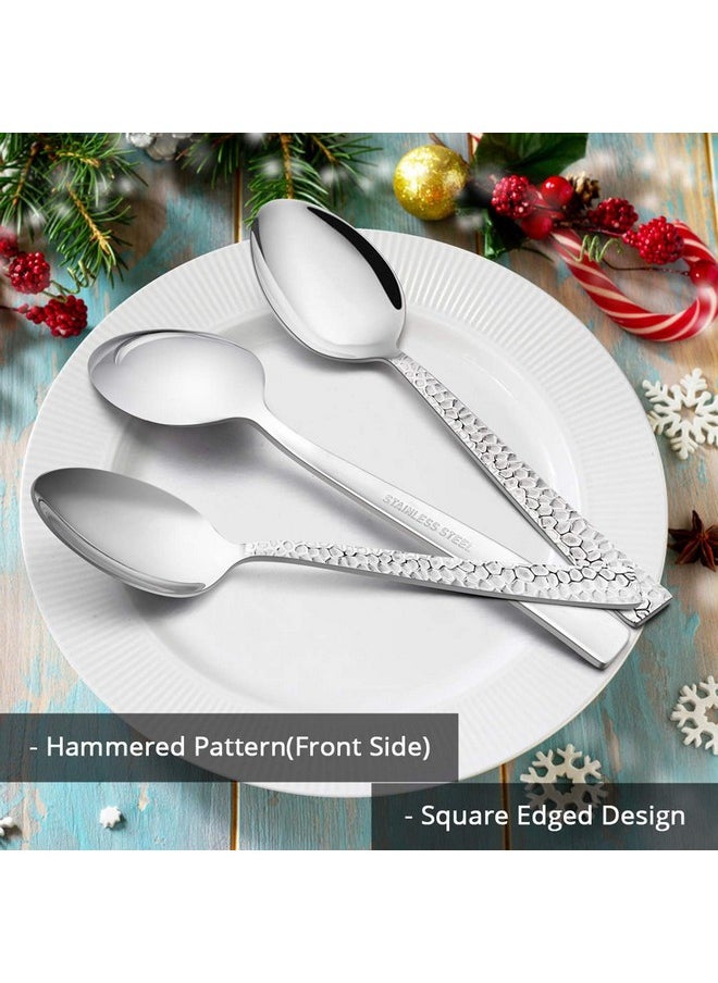 E-far Hammered Dinner Spoons Set of 12, E-far 7.9 Inch Stainless Steel Soup Spoons Tablespoons for Home, Kitchen or Restaurant, Non-toxic & Mirror Polished, Squared Edge & Dishwasher Safe
