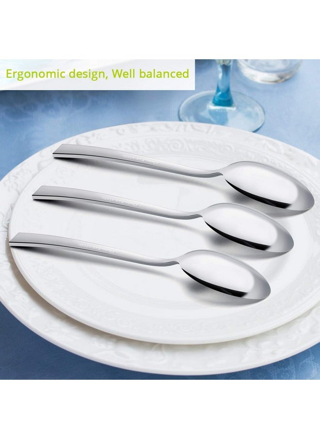 Dinner Spoons Set of 12, E-far 7.9 Inch Stainless Steel Soup Spoons Tablespoons for Home, Kitchen or Restaurant, Non-toxic & Mirror Polished, Squared Edge & Dishwasher Safe
