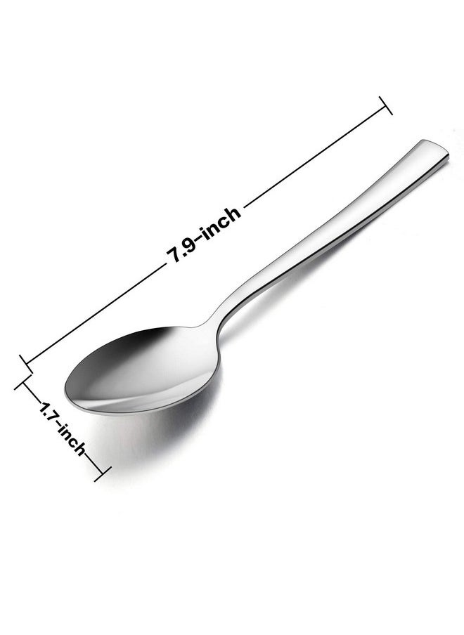 Dinner Spoons Set of 12, E-far 7.9 Inch Stainless Steel Soup Spoons Tablespoons for Home, Kitchen or Restaurant, Non-toxic & Mirror Polished, Squared Edge & Dishwasher Safe