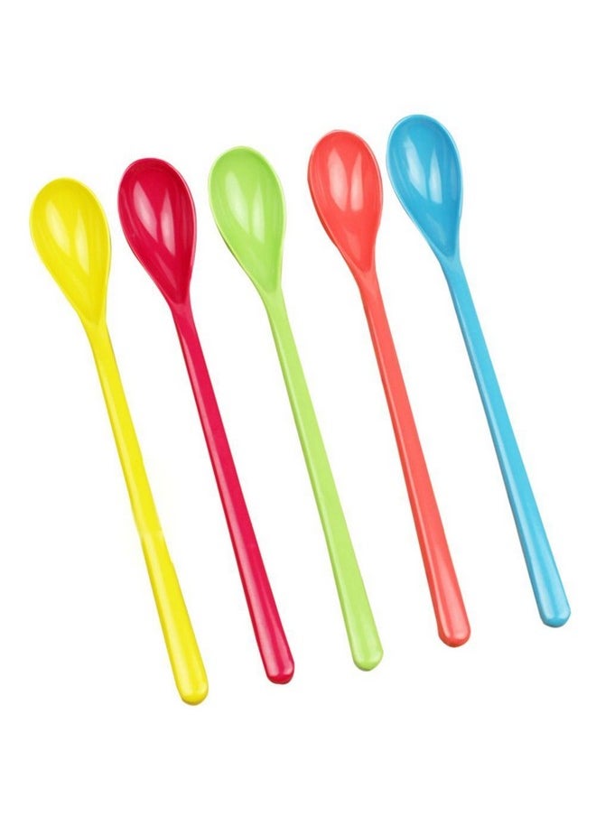 Haifly 5 Pcs Colorful Plastic Spoon Lovely Long Mixing Spoons for Jam Honey Coffee Color Random