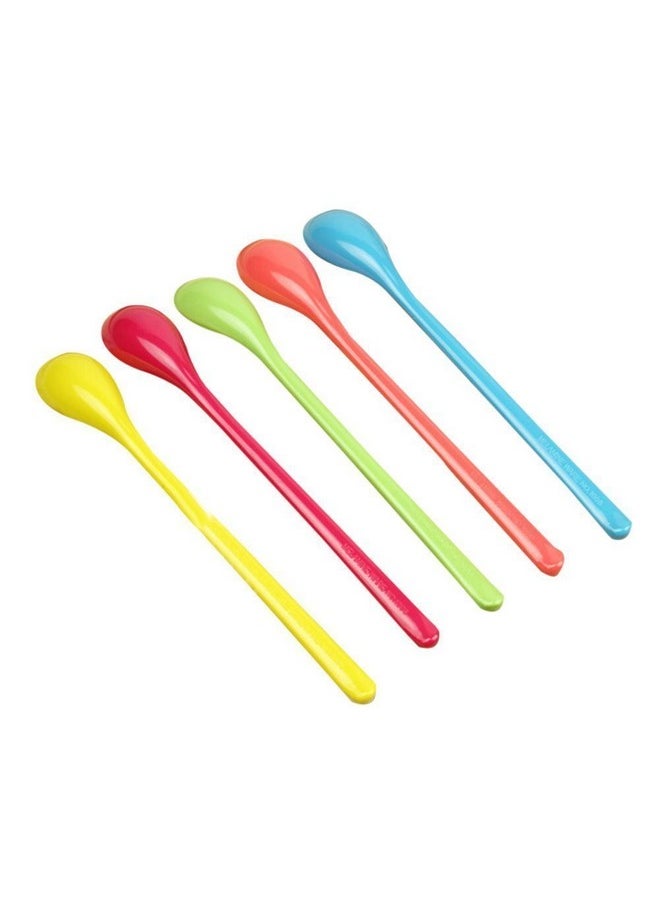 Haifly 5 Pcs Colorful Plastic Spoon Lovely Long Mixing Spoons for Jam Honey Coffee Color Random