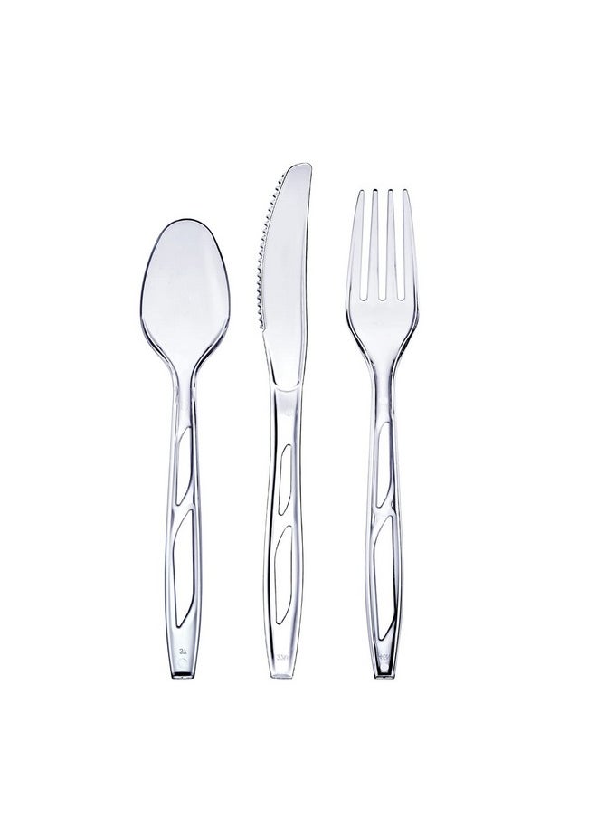 Comfy Package [192 Combo Pack] Premium Heavyweight Disposable Clear Plastic Silverware - 64 Forks, 64 Spoons, 64 Knives, plastic utensils, Cutlery Set for Parties, Events, and Catering