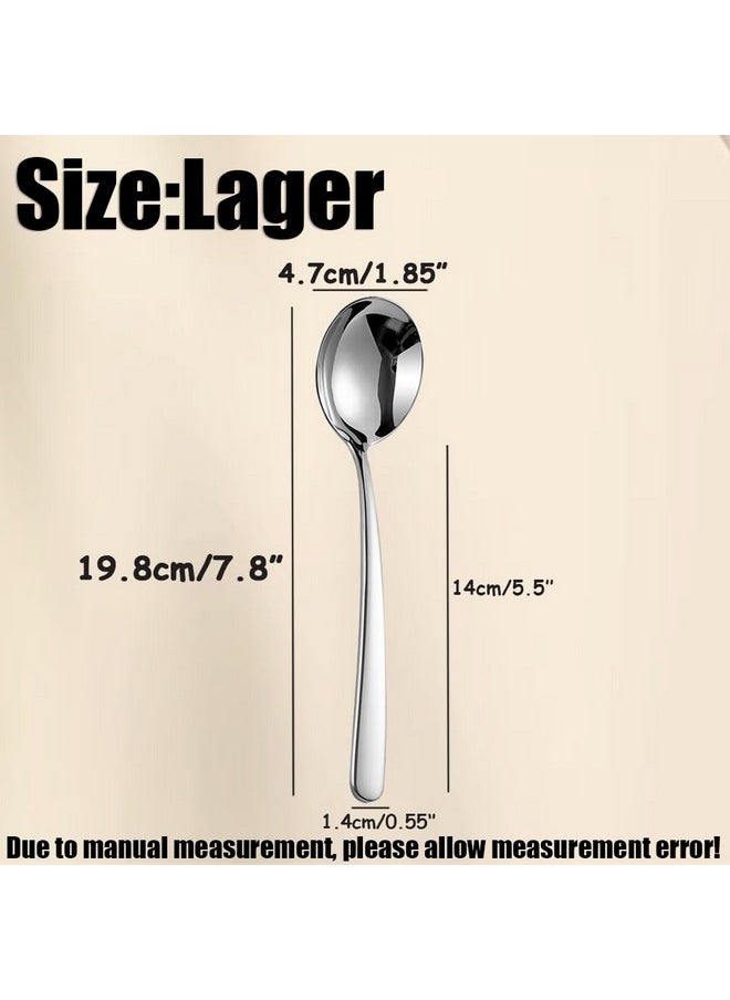 Wenkoni Soup Spoons, 4-Piece Large Round Spoons,7.8 inch SUS 304 Stainless Steel Bouillion spoons