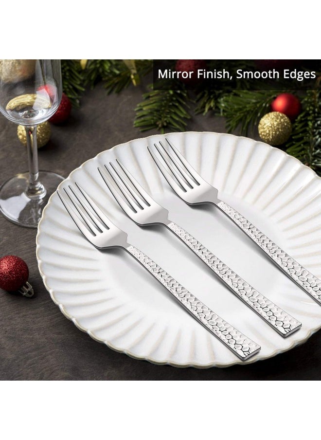 E-far 12-Piece Hammered Dinner Forks Set, 7.9 Inch Stainless Steel Forks for Home, Kitchen or Restaurant, Non-toxic & Mirror Polished, Squared Edge & Dishwasher Safe