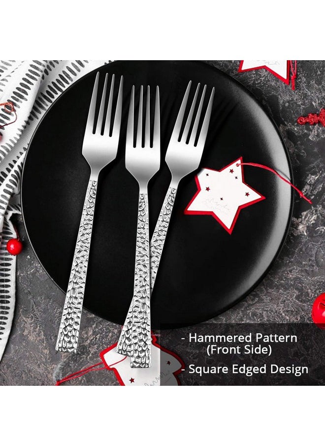 E-far 12-Piece Hammered Dinner Forks Set, 7.9 Inch Stainless Steel Forks for Home, Kitchen or Restaurant, Non-toxic & Mirror Polished, Squared Edge & Dishwasher Safe