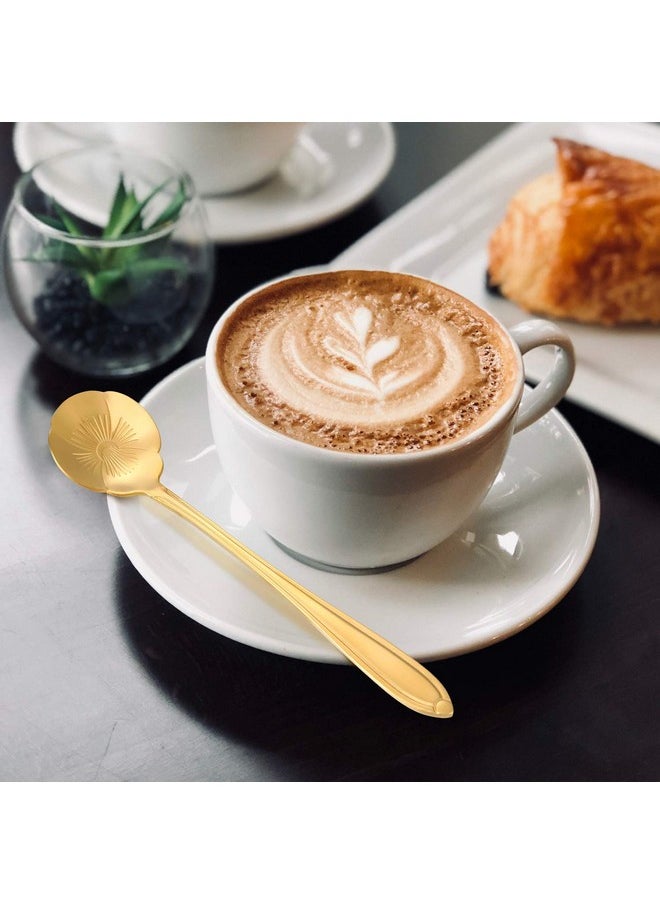 Hasthip 8 Pieces Flower Spoon Coffee Teaspoon Set, 410 Stainless Steel Tableware, Reusable Sugar Spoon Tea Spoon Stir Bar Spoon Stirring Spoon, 8 Different Patterns (Golden) - 11.9 Cm