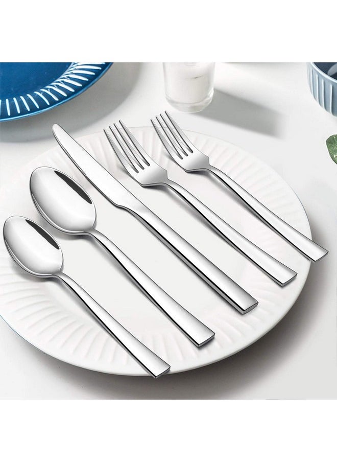 E-far 60-Piece Silverware Set, Stainless Steel Flatware Set Service for 12, Tableware Cutlery Set for Home Restaurant Party, Dinner Forks/Spoons/Knives, Square Edge & Mirror Polished, Dishwasher Safe