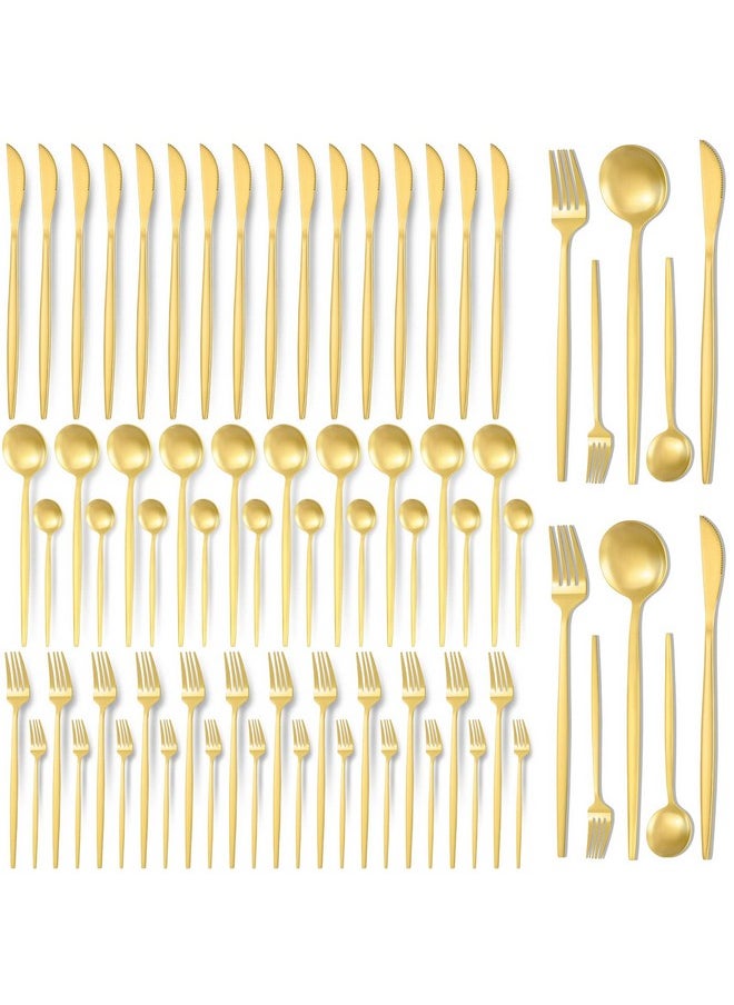 60 Pieces Stainless Steel Tableware Set Silverware Set Flatware Cutlery Set Utensils Set Spoon Fork Knives Set Service for 12 for Home Restaurant Apartment and Kitchens (Gold)