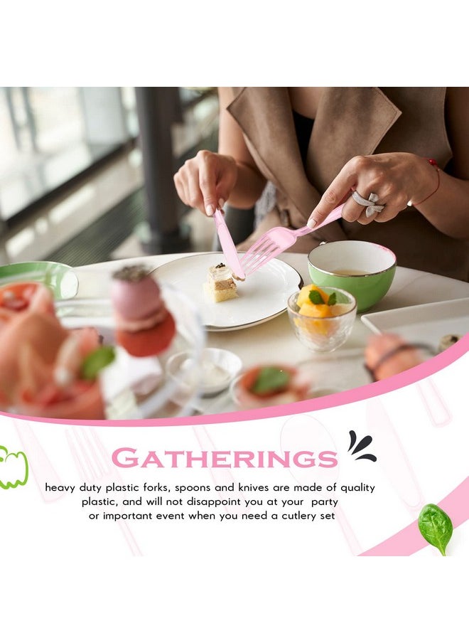 150 Pieces Disposable Cutlery Set Plastic Silverware Heavy Duty Utensil Sets 50 Forks 50 Knives 50 Spoons for Home Office School Party Picnics Restaurant Outdoor Events or Every Day Use (Pink)