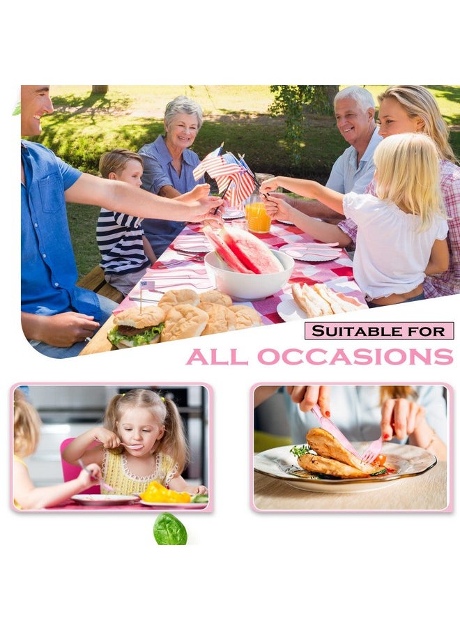 150 Pieces Disposable Cutlery Set Plastic Silverware Heavy Duty Utensil Sets 50 Forks 50 Knives 50 Spoons for Home Office School Party Picnics Restaurant Outdoor Events or Every Day Use (Pink)