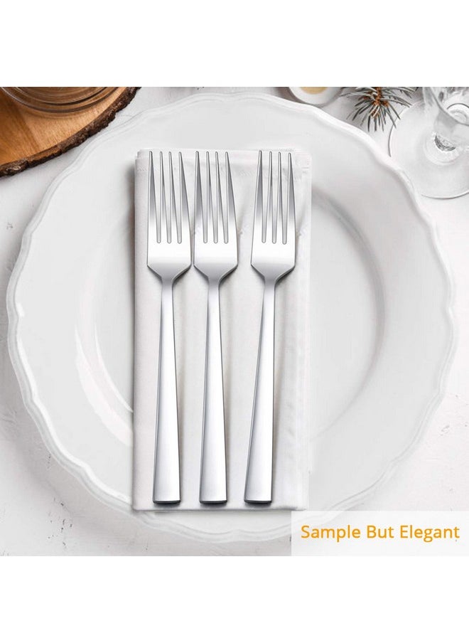 Dinner Forks Set of 12, E-far 7.9 Inch Stainless Steel Forks for Home, Kitchen or Restaurant, Non-toxic & Mirror Polished, Squared Edge & Dishwasher Safe