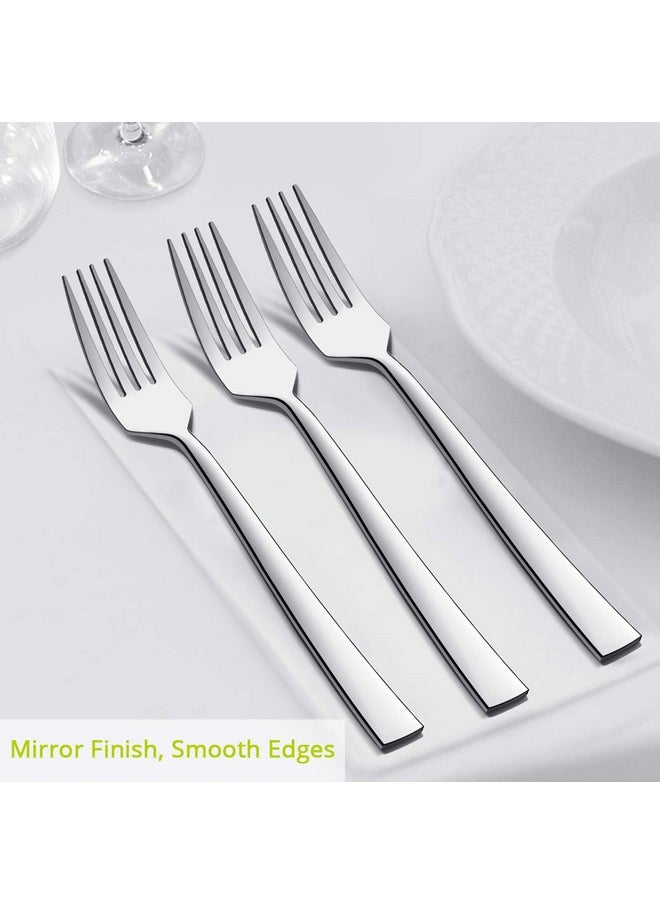 Dinner Forks Set of 12, E-far 7.9 Inch Stainless Steel Forks for Home, Kitchen or Restaurant, Non-toxic & Mirror Polished, Squared Edge & Dishwasher Safe