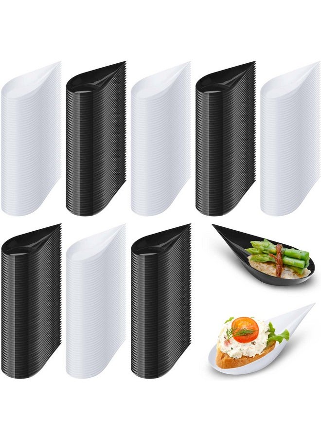 Tessco 400 Pcs 4'' Tear Drop Mini Appetizer Plates Appetizer Spoons Plastic Tasting Spoons Reusable Disposable Serving Spoons Dessert Spoons Plastic Spoons Soup Spoons for Serving (Black, White)