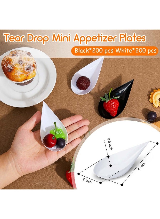 Tessco 400 Pcs 4'' Tear Drop Mini Appetizer Plates Appetizer Spoons Plastic Tasting Spoons Reusable Disposable Serving Spoons Dessert Spoons Plastic Spoons Soup Spoons for Serving (Black, White)