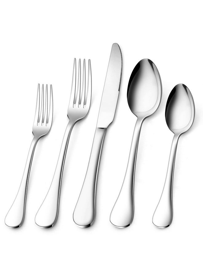 40-Piece Silverware Set for 8, E-far 18/10 Stainless Steel Flatware Cutlery Metal Eating Utensil Tableware Forks and Spoon Sets for Restaurant Wedding - Simple Fancy Style & Dishwasher Safe