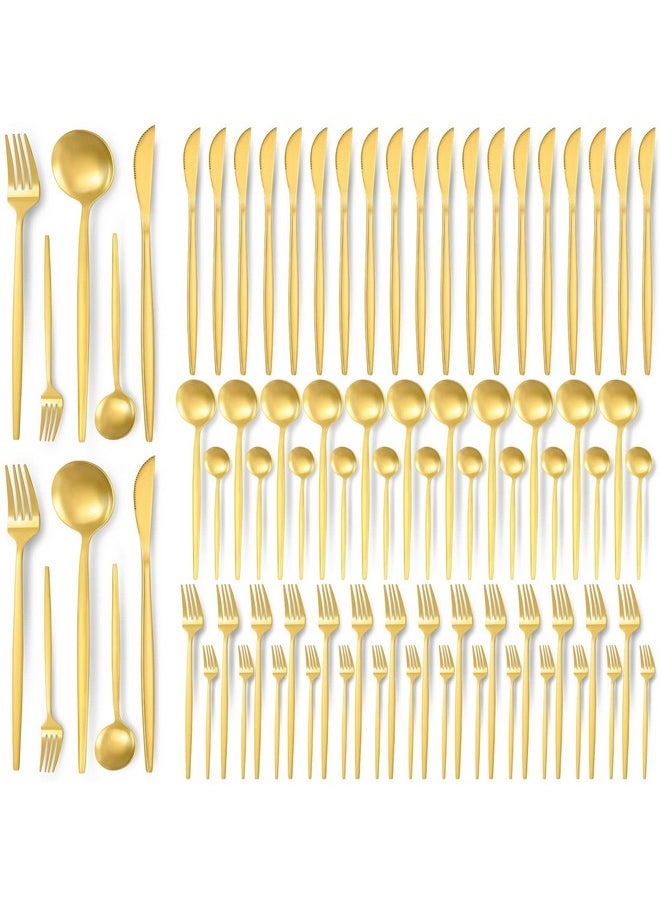Lanties 90 Pcs Gold Silverware Set, 18 Set Gold Flatware Cutlery for 5 Golden Stainless Steel Utensils Set Includes Forks Knives and Spoons for Kitchen Restaurant Home(Gold Handle)