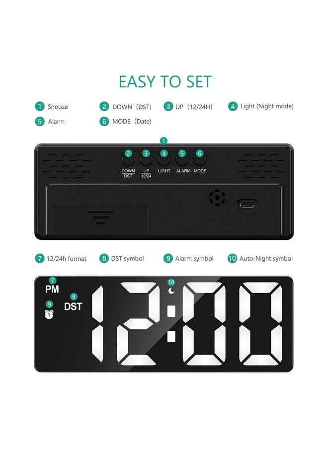 ORIA Digital Clock, LED Alarm Clock, 6.5inch Large Display LED Clock with Snooze, USB Charging Ports, 3 Adjustable Brightness Suitable for Bedroom, Office