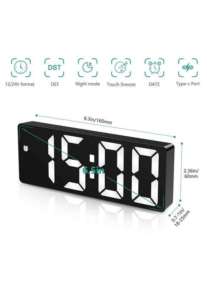 ORIA Digital Clock, LED Alarm Clock, 6.5inch Large Display LED Clock with Snooze, USB Charging Ports, 3 Adjustable Brightness Suitable for Bedroom, Office