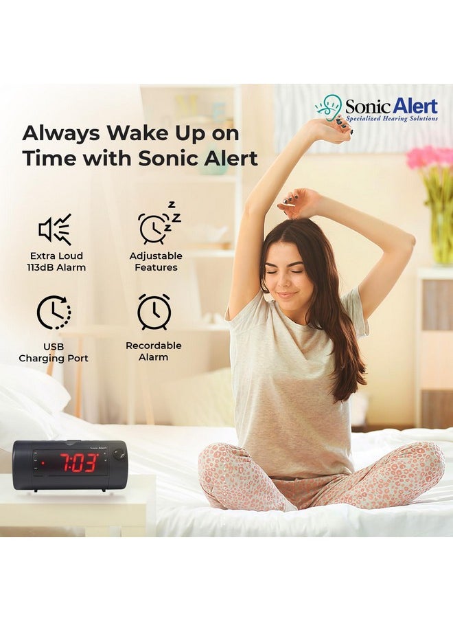 Sonic Blast Digital Alarm Clock - Alarm Clock for Heavy Sleepers - Projection Alarm Clock - Android & iOS Compatible - Bluetooth Speaker, USB Port - AUX Compatible