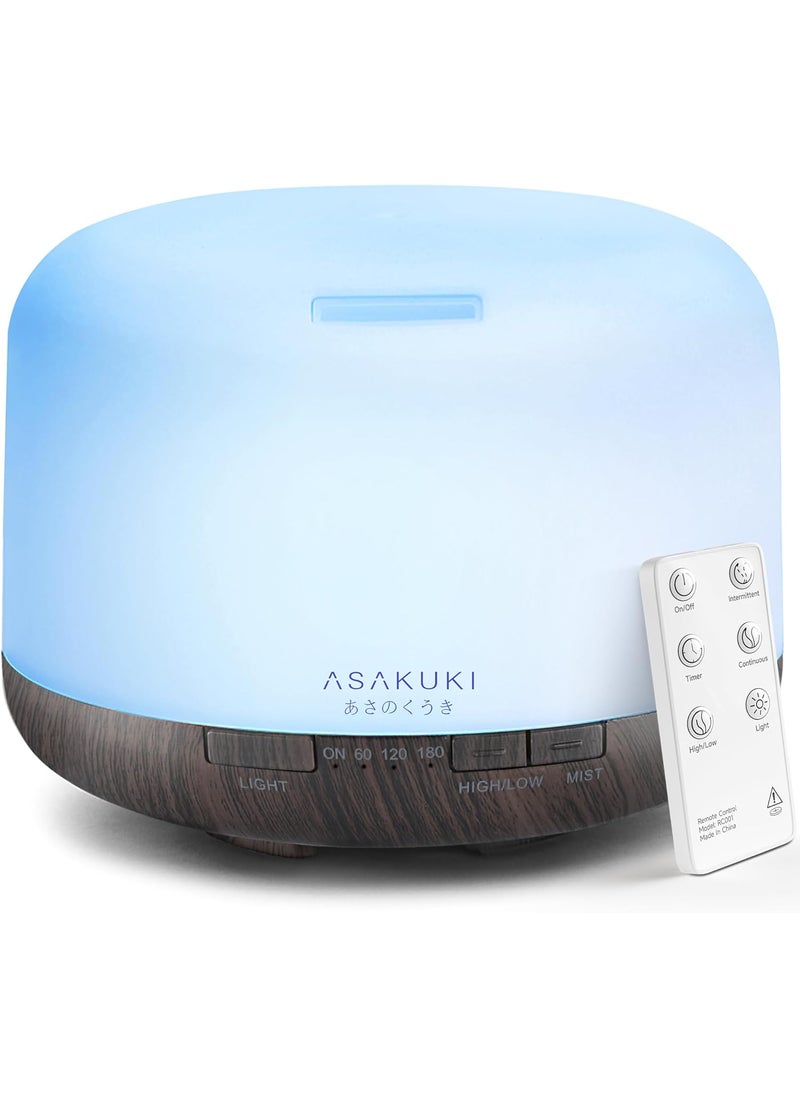 ASAKUKI 500ml Premium, Essential Oil Diffuser with Remote Control, 5 in 1 Ultrasonic Aromatherapy Fragrant Oil Humidifier Vaporizer, Timer and Auto-Off Switch Brown